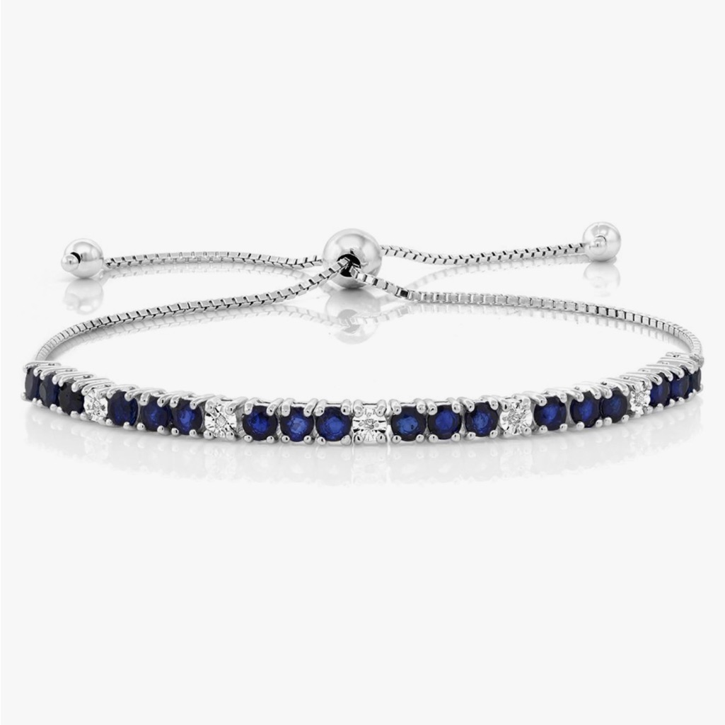 Nwot Sapphire & Diamond 925 Sterling Tennis Bracelet